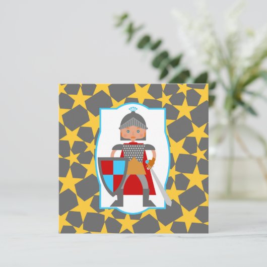 Brave Knight Boy Birthday Party Invitation Kaart (Staand voorkant)