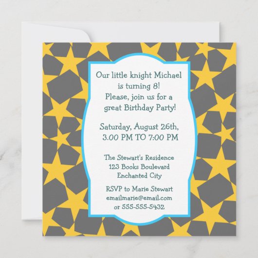 Brave Knight Boy Birthday Party Invitation Kaart (Achterkant)