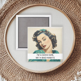 Brave Meisje met Slecht Gedrag Grappige Retro 50s  Magneet