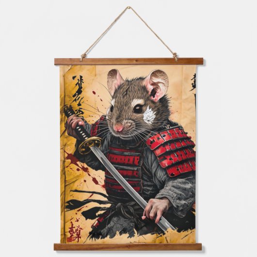 Brave Mouse Samurai Warrior - Japanse inktstijl Hangend Wandkleed (Voorkant)