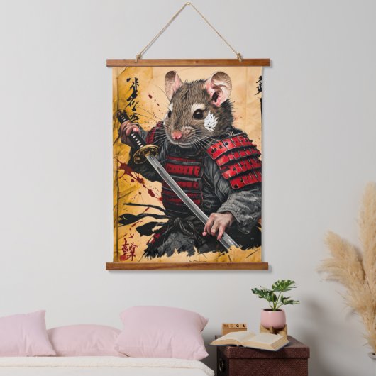 Brave Mouse Samurai Warrior - Japanse inktstijl Hangend Wandkleed (Slaapkamer)