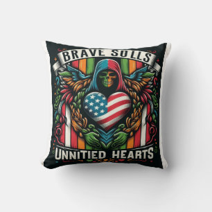 Brave Souls United Hearts" - Vetgedrukte veelkleur Kussen