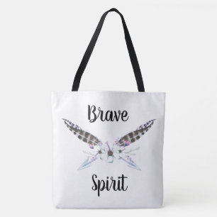 Brave Spirit met veren, pijlen en bloemen Tote Bag