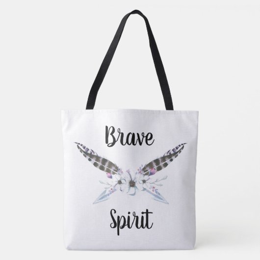 Brave Spirit met veren, pijlen en bloemen Tote Bag (Voorkant)