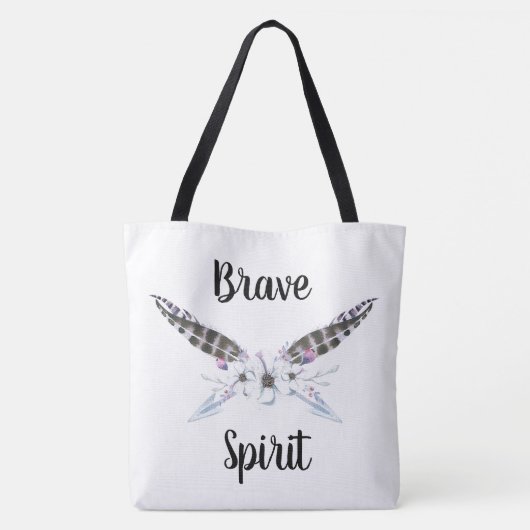 Brave Spirit met veren, pijlen en bloemen Tote Bag (Achterkant)