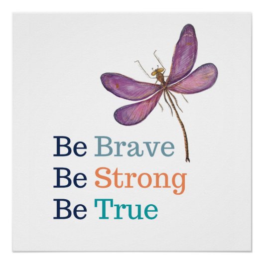 Brave Sterk True Dragonfly Word Art Poster (Voorkant)