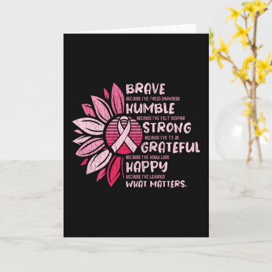 Brave Sterke Grateful Breast Cancer Awareness Kaart (Gele Bloem)