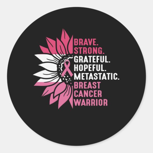 Brave Sterke Grateful Breast Cancer Awareness Ronde Sticker (Voorkant)
