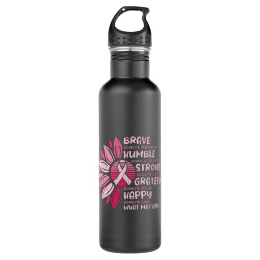 Brave Sterke Grateful Breast Cancer Awareness Waterfles (Voorkant)