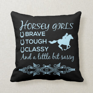 Brave Tough Classy Horse Girl in Light Blue Kussen