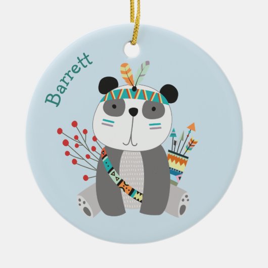 Brave Tribal Panda Beer Gepersonaliseerd Keramisch Ornament (Voorkant)