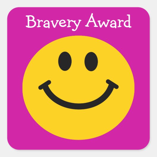Bravery award geel gezicht op roze vierkante sticker (Voorkant)