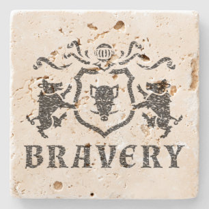 Bravery Boar Blazon Travertine Onderzetter
