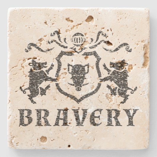 Bravery Boar Blazon Travertine Onderzetter (Voorkant)