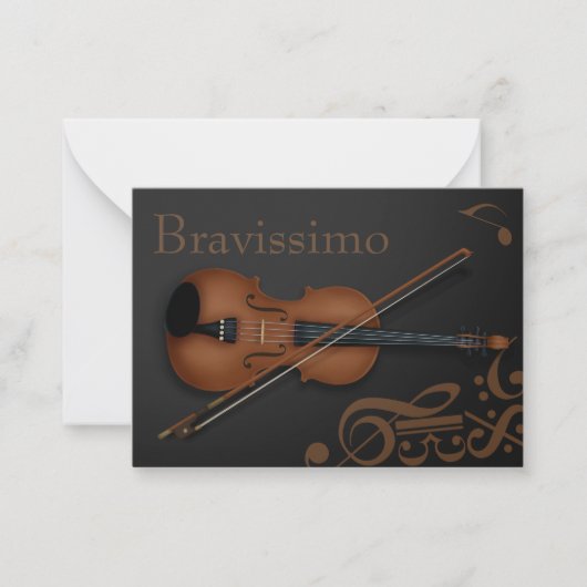 "Bravissimo" Bruine Viool & Bow Zwart & Bruin Notitiekaartje (Voorkant)