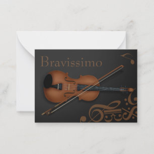 "Bravissimo" Bruine Viool & Bow Zwart & Bruin Notitiekaartje