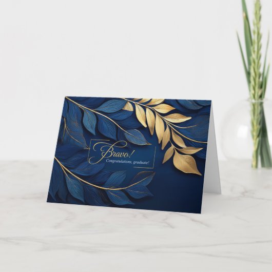 Bravo Afstuderen Navy Blue Botanical Kaart (Voorkant)