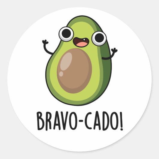 Bravo-cado Funny Avocado Pun Ronde Sticker (Voorkant)