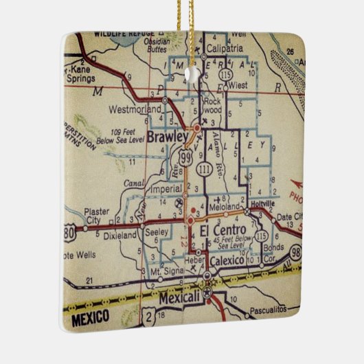 Brawley CA Retro Map Keramisch Ornament (Rechts)