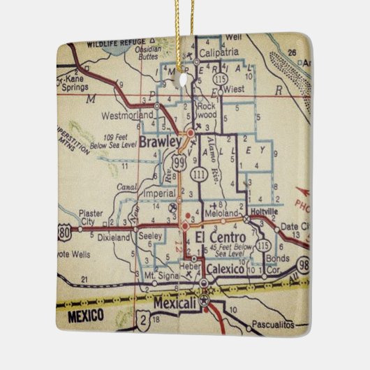 Brawley CA Retro Map Keramisch Ornament (Links)