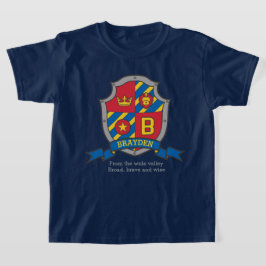 Brayden boys B name & betekenend messghts shield T-shirt
