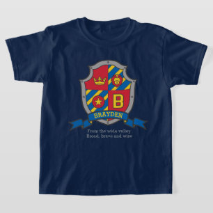 Brayden boys B name & betekenend messghts shield T-shirt