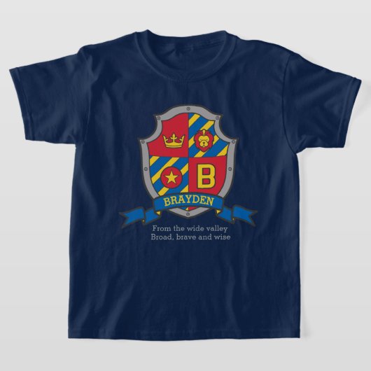 Brayden boys B name & betekenend messghts shield T-shirt (Laagn)