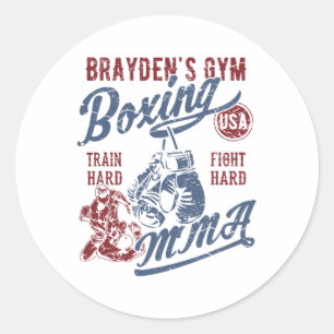 Brayden's Gym Boksen Mma Retro Design Voor De Naam Ronde Sticker