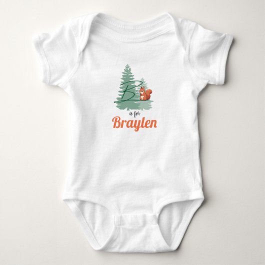 Braylen Naam Onthulling Brief Woodland Boy Eekhoor Romper (Voorkant)