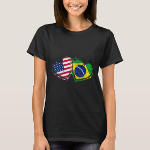 Brazil Amerikaanse Vlag Hart Braziliaanse Amerikaa T-shirt