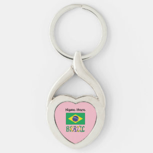 Brazil Braziliaanse Vlag Gepersonaliseerde Naam  Sleutelhanger