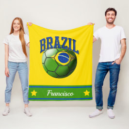 Brazil Braziliaanse vlag Voetbal | Naam Fleece Deken