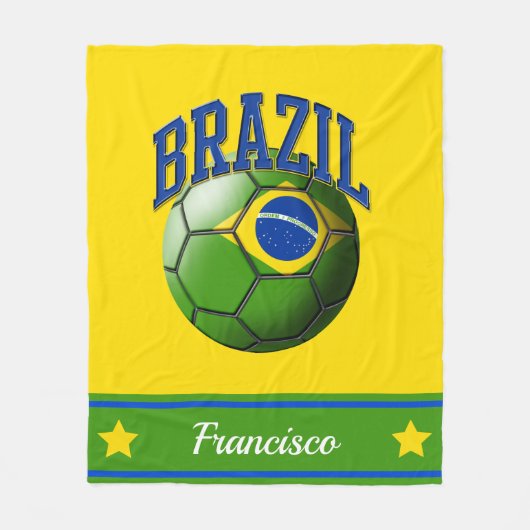 Brazil Braziliaanse vlag Voetbal | Naam Fleece Deken (Voorkant)