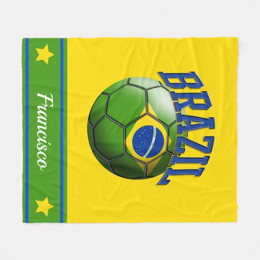 Brazil Braziliaanse vlag Voetbal | Naam Fleece Deken (Voorkant (Horizontaal))