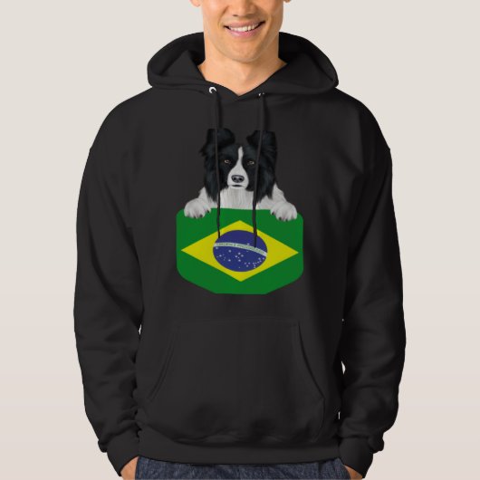 Brazil Flag Border Collie Dog In Pocket Hoodie (Voorkant)