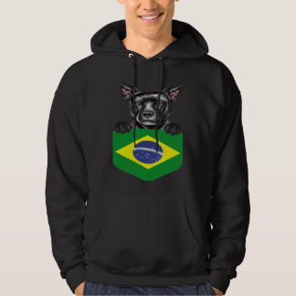 Brazil Flag Staffordshire Bull Terrier Dog In Pock Hoodie