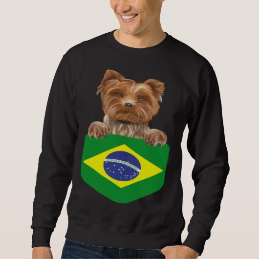 Brazil Flag Yorkshire Terrier Dog In Pocket Trui (Voorkant)
