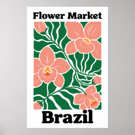 Brazil Flower Market Peach Orchid Tropical Poster