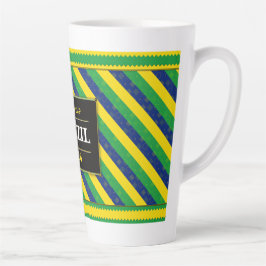 Brazil Football Fan Flag Colors Stripe Pattern Latte Mok