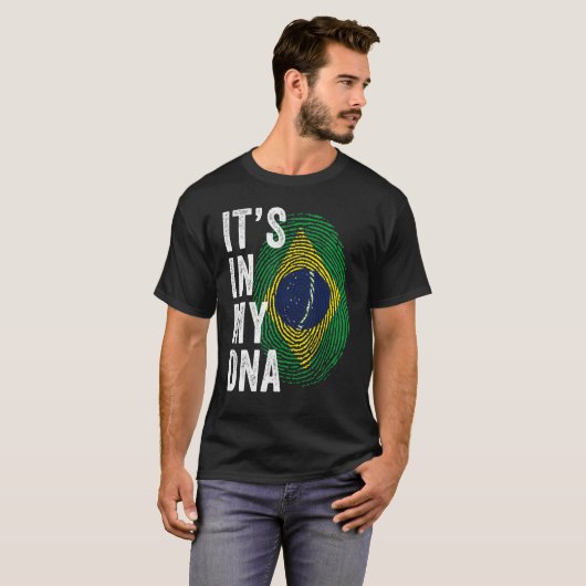 Brazil It's In My DNA Brazilian Fingerprint Brazil T-shirt (Voorkant volledig)
