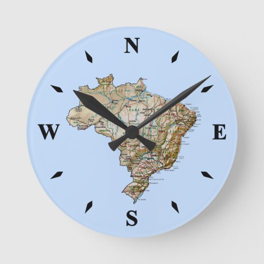 Brazil Map Clock Ronde Klok (Voorkant)