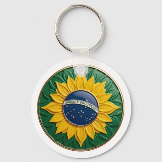Brazil Solar Emblem - Luxury 3D National Pride Art Sleutelhanger (Voorkant)