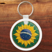 Brazil Solar Emblem - Luxury 3D National Pride Art Sleutelhanger (Voorkant)