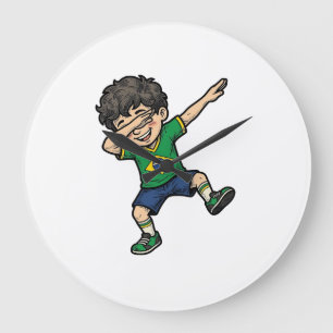 Brazil Voetbal Dab Jongen Vintage Vector T-shirt_1 Grote Klok