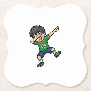 Brazil Voetbal Dab Jongen Vintage Vector T-shirt_1 Kartonnen Onderzetters