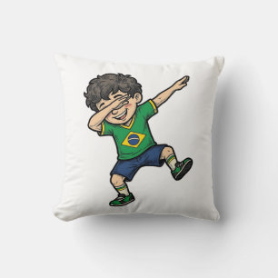 Brazil Voetbal Dab Jongen Vintage Vector T-shirt_1 Kussen