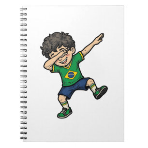 Brazil Voetbal Dab Jongen Vintage Vector T-shirt_1 Notitieboek