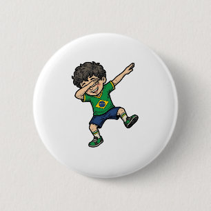 Brazil Voetbal Dab Jongen Vintage Vector T-shirt_1 Ronde Button 5,7 Cm
