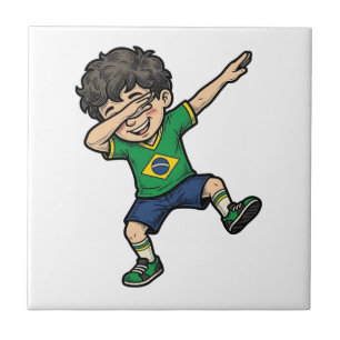 Brazil Voetbal Dab Jongen Vintage Vector T-shirt_1 Tegeltje