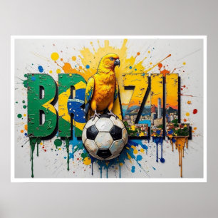 Brazil Voetbal Stadsscape Olie Schilderstijl Poste Poster